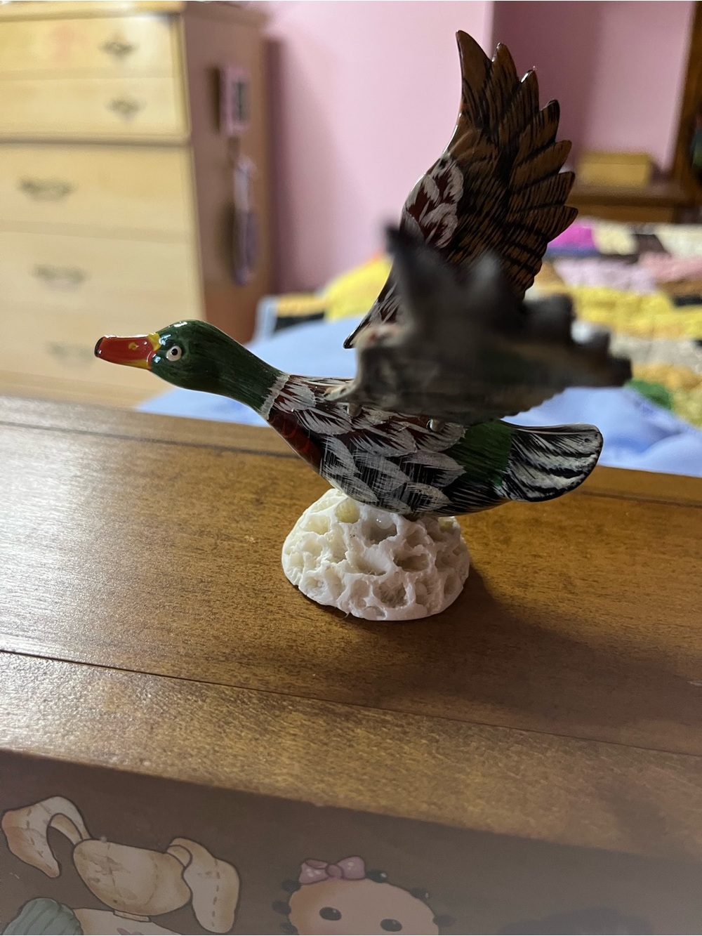 Decorative Mallard Duck Figurine - Green/Brown Movable wings